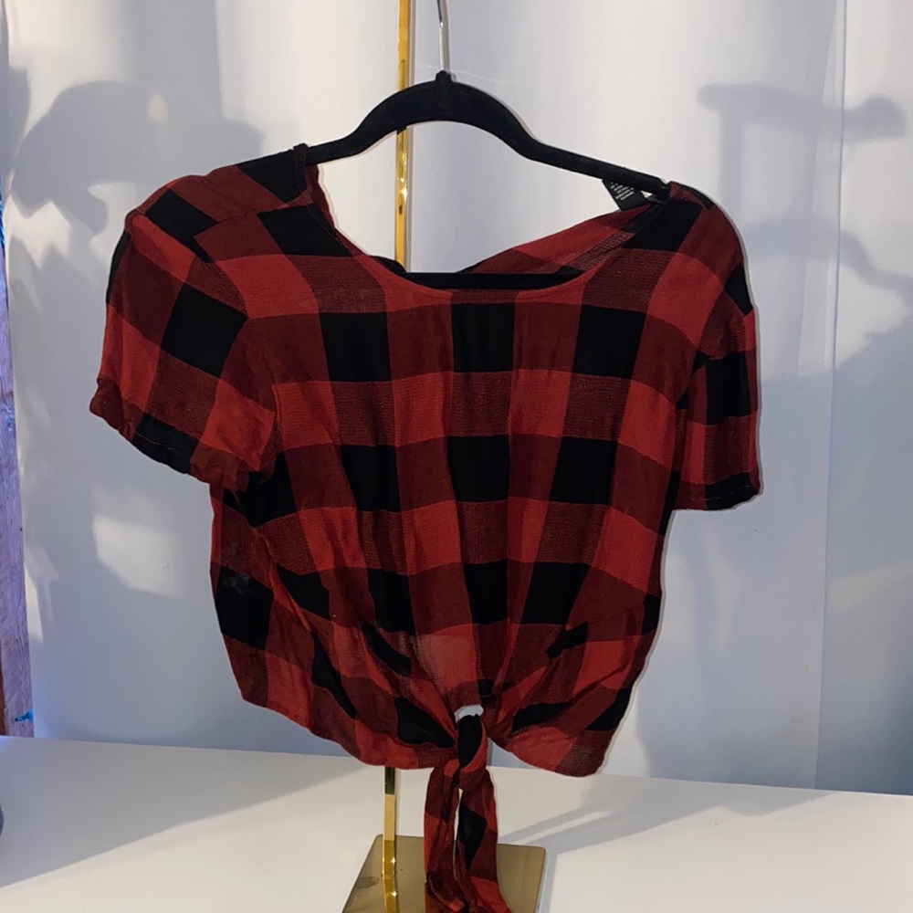 Red and black Buffalo check crop top